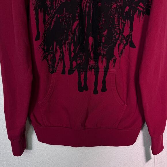 Affliction Hoodie Men Small Black Knight Graphic Pullover Y2K Gothic Grunge Red - Picture 5 of 12